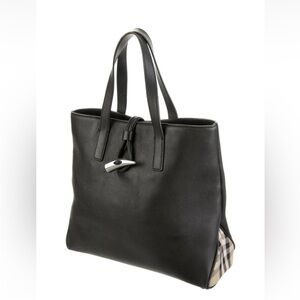 Burberry Black Leather Horn Toggle Small Tote Bag authentic